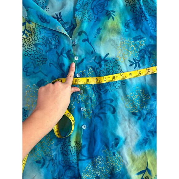 TOTO- XL- see measurements- blue green coastal fairycore- semi sheer button up - Picture 5 of 5